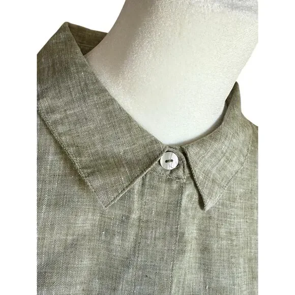 Chicos Fresh Chic Linen Shirt No Iron Women 3/XL Heathered Green Collared Button - Picture 3 of 11